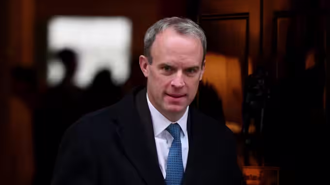 Dominic Raab leaves Number 10 after a weekly cabinet meeting in London in January